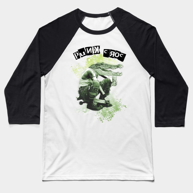 Punk Rock Crocodile Baseball T-Shirt by EddieBalevo